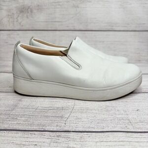 Fitflop Slip On Leather Comfort Sneakers Walking Shoes White Size 7‎